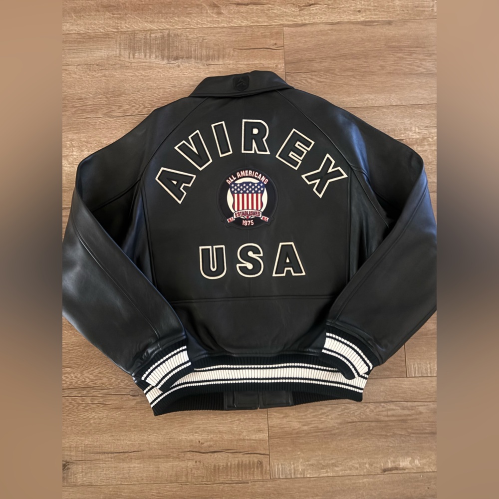 Avirex Black Bomber Jacket with White Accents - Picture 2 of 2